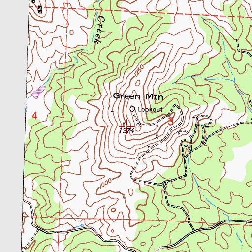 Topographic Map of Green Mountain, CA