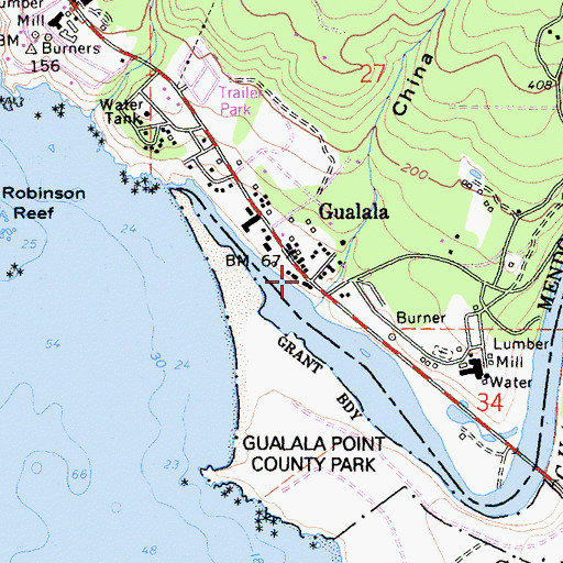 Topographic Map of Gualala, CA