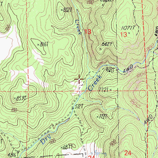 Topographic Map of Hackett Creek, CA