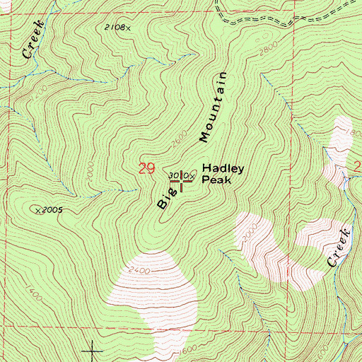 Topographic Map of Hadley Peak, CA