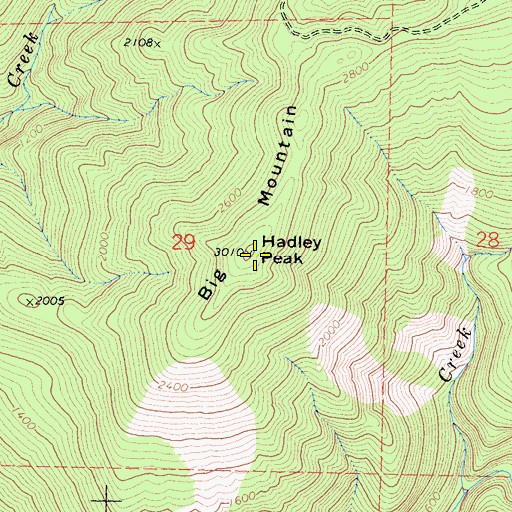 Topographic Map of Hadley Peak, CA