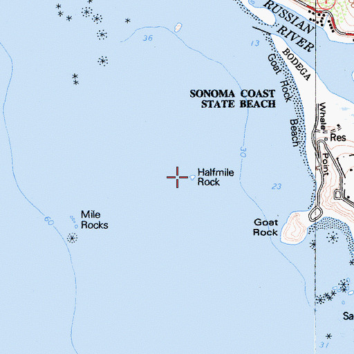 Topographic Map of Halfmile Rock, CA