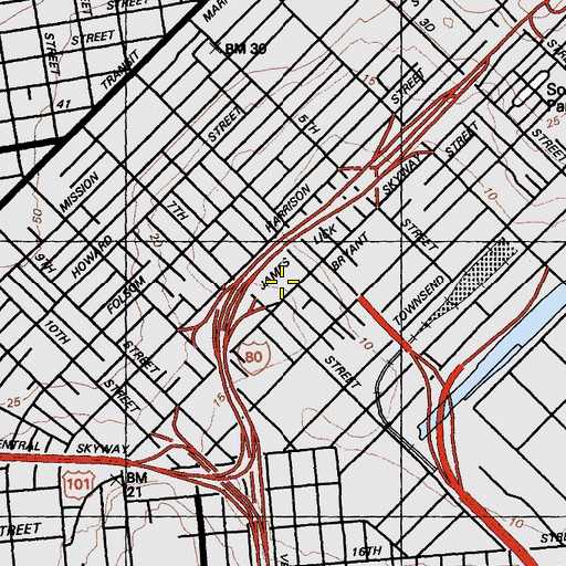 Topographic Map of Hall of Justice, CA