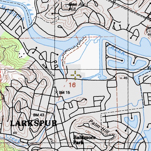 Topographic Map of Hall Middle School, CA