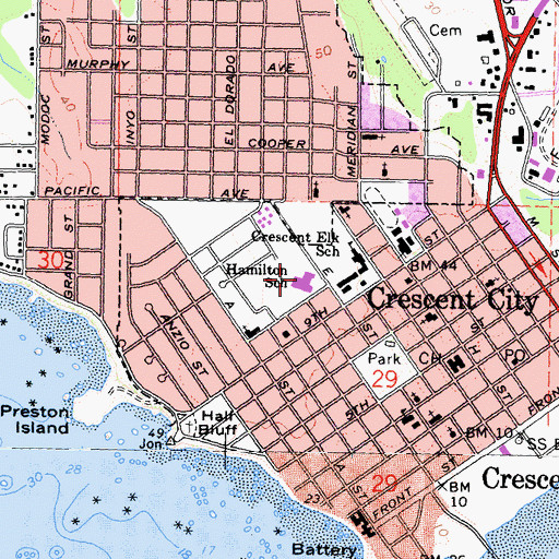 Topographic Map of Joe Hamilton Elementary School, CA