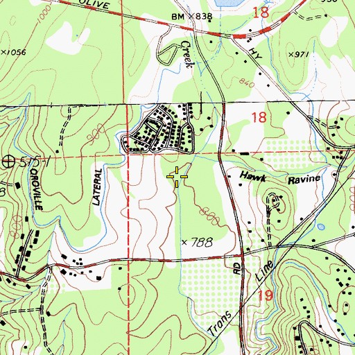 Topographic Map of Hawk Ravine, CA