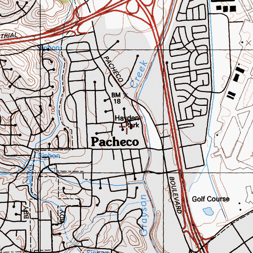 Topographic Map of Hayden Park, CA