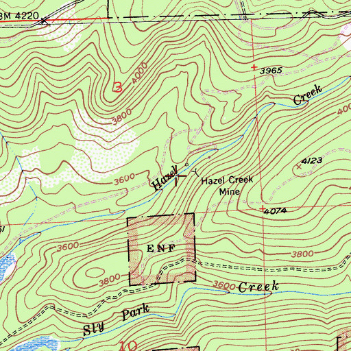 Topographic Map of Hazel Creek Mine, CA