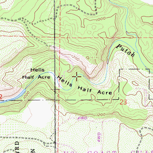 Topographic Map of Hells Half Acre, CA
