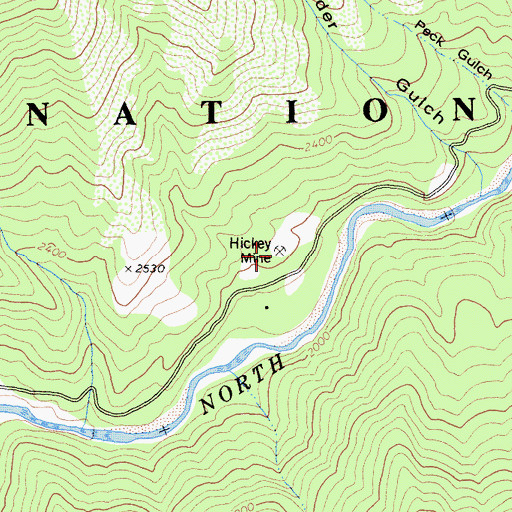 Topographic Map of Hickey Mine, CA
