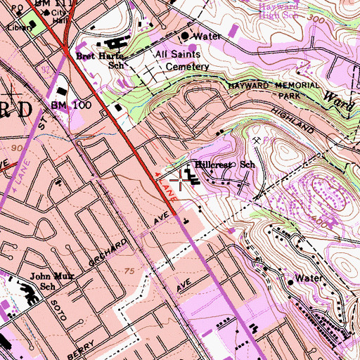 Topographic Map of Hillcrest School, CA