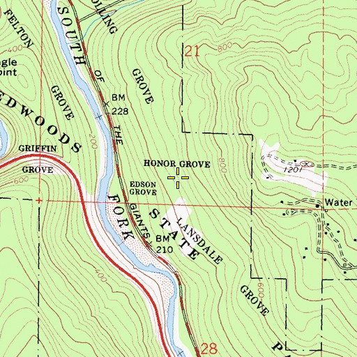 Topographic Map of Honor Grove, CA
