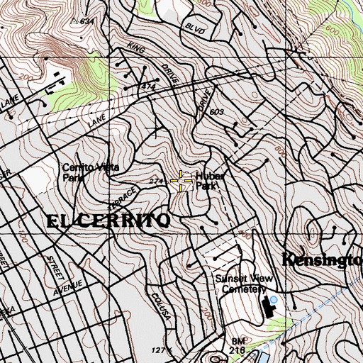 Topographic Map of Huber Park, CA