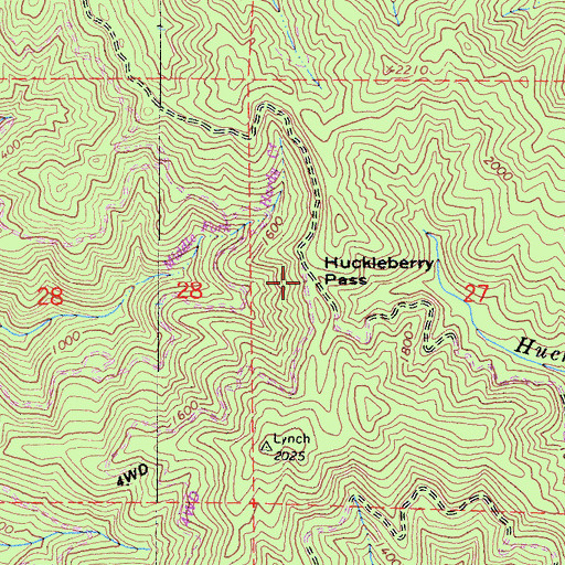 Topographic Map of Huckleberry Pass, CA