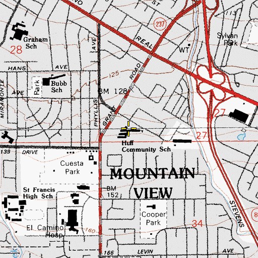 Topographic Map of Frank L Huff Elementary School, CA