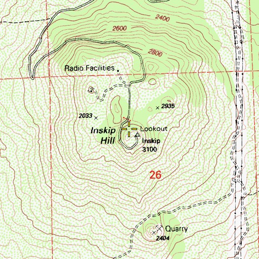 Topographic Map of Inskip Hill, CA