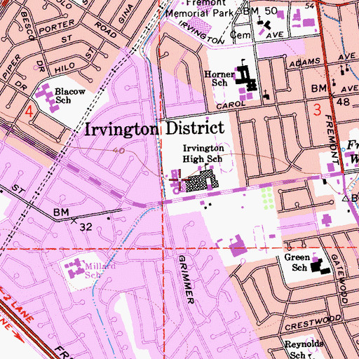 Topographic Map of Irvington High School, CA
