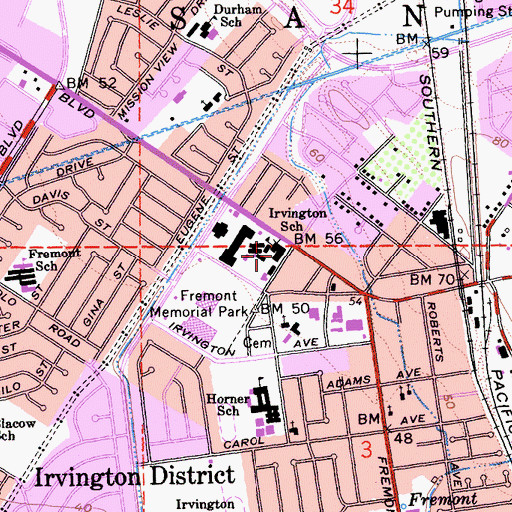 Topographic Map of Irvington School, CA