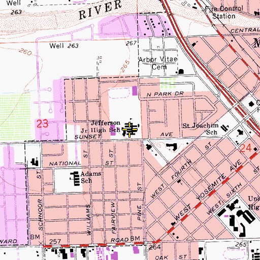 Topographic Map of Thomas Jefferson Junior High School, CA