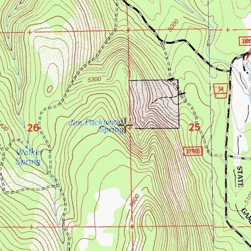 Topographic Map of Jim Packwood Spring, CA