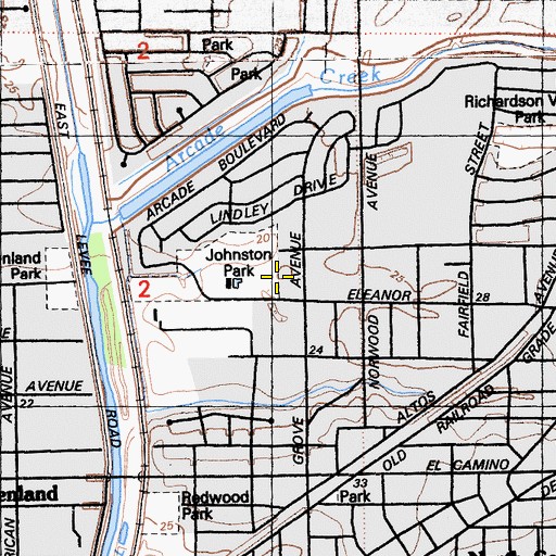 Topographic Map of Johnston Park, CA