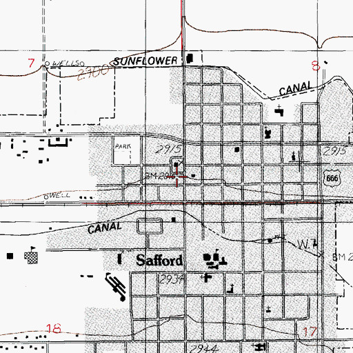 Topographic Map of Safford City Hall, AZ