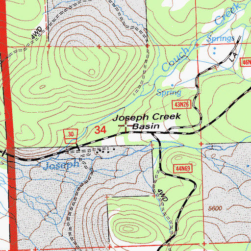 Topographic Map of Joseph Creek Basin, CA