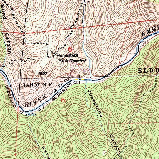 Topographic Map of Josephine Canyon, CA