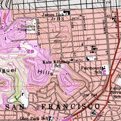 Topographic Map of Kate Kennedy School, CA