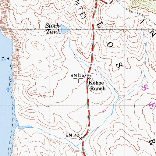 Topographic Map of Kehoe Ranch, CA