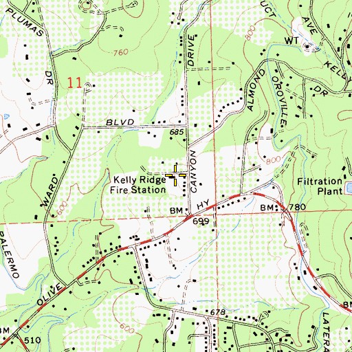 Topographic Map of Kelly Ridge Fire Station, CA