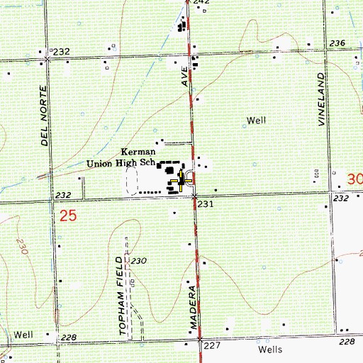 Topographic Map of Kerman Union High School, CA