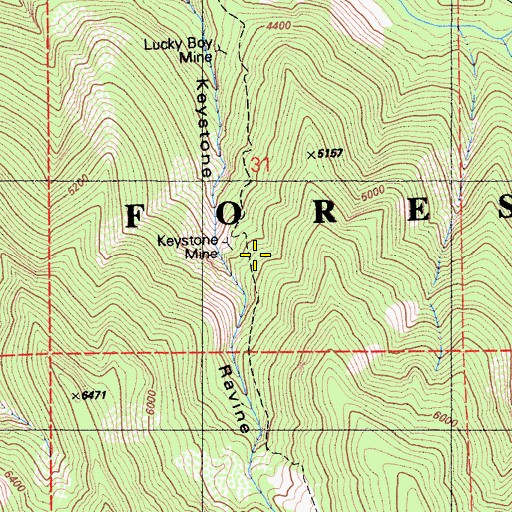 Topographic Map of Keystone Mine, CA