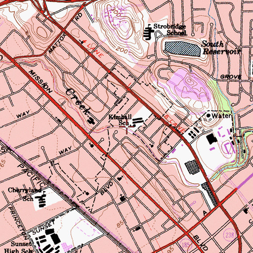Topographic Map of Kimball School, CA