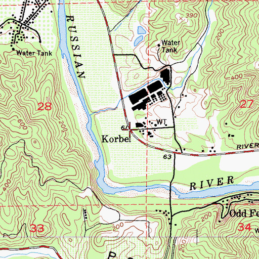 Topographic Map of Korbel, CA