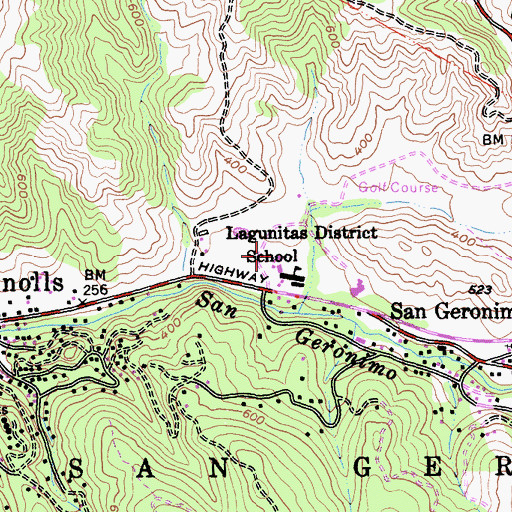 Topographic Map of Lagunitas School, CA