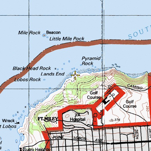 Topographic Map of Lands End, CA