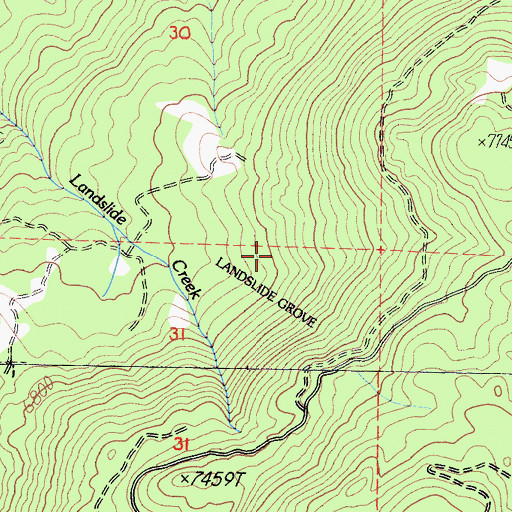 Topographic Map of Landslide Grove, CA