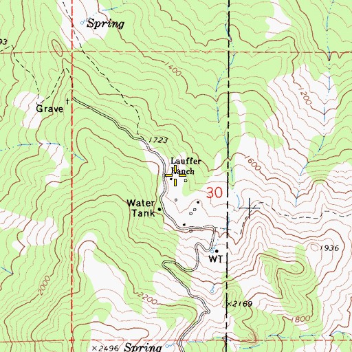 Topographic Map of Lauffer Ranch, CA