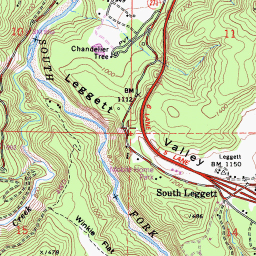 Topographic Map of Leggett Valley, CA