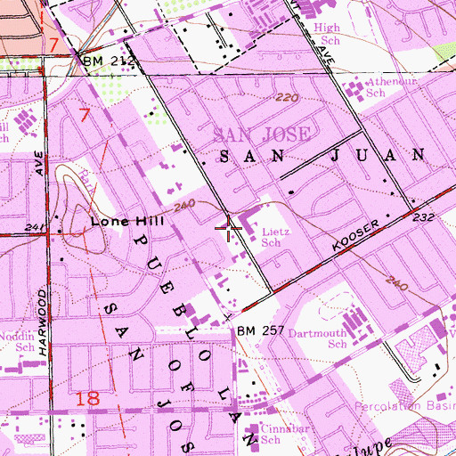 Topographic Map of Lietz Elementary School, CA