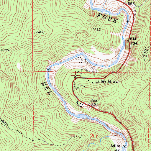 Topographic Map of Minnie Stoddard Lilley Gravesite, CA