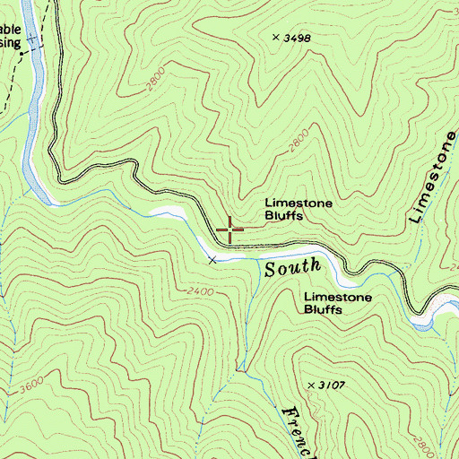 Topographic Map of Limestone Bluffs, CA