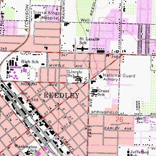 Topographic Map of Lincoln Elementary School, CA