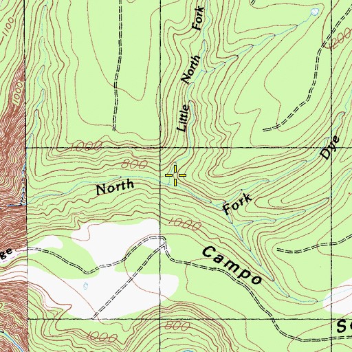 Topographic Map of Little North Fork North Fork Dye Creek, CA