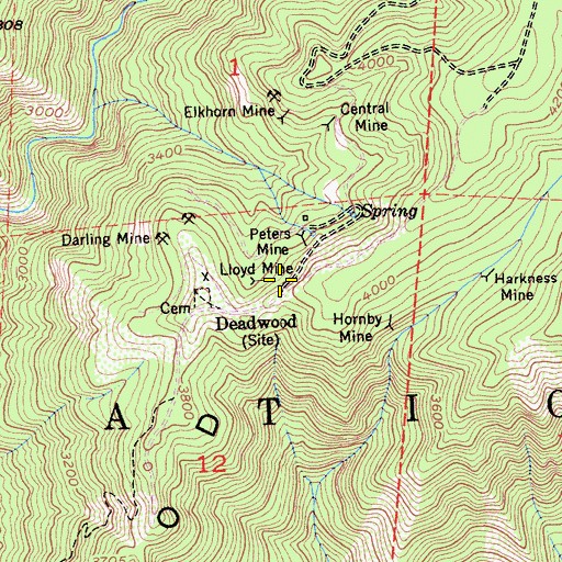 Topographic Map of Lloyd Mine, CA