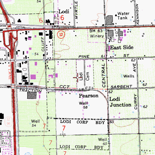 Topographic Map of Lodi Cemetery, CA
