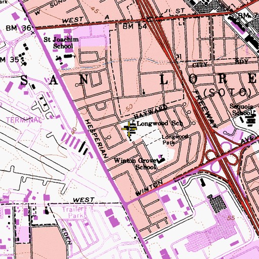 Topographic Map of Longwood Elementary School, CA