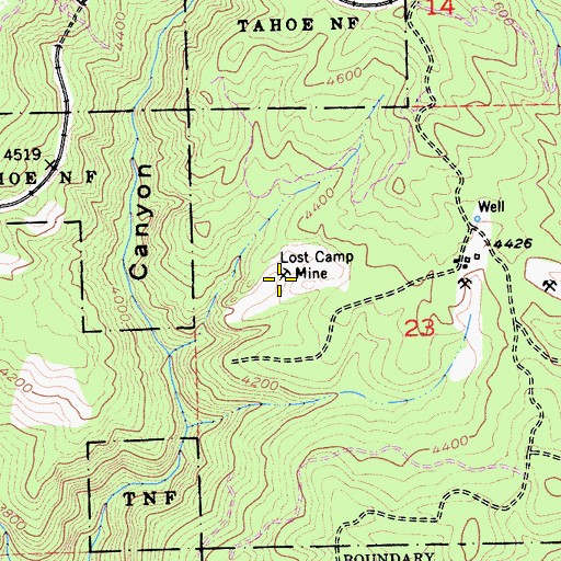 Topographic Map of Lost Camp Mine, CA