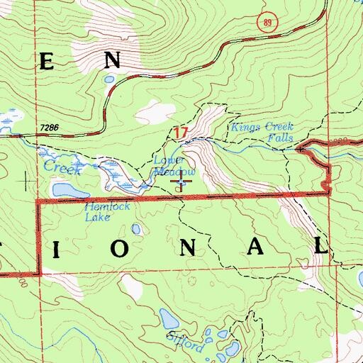 Topographic Map of Lower Kings Creek Meadow, CA